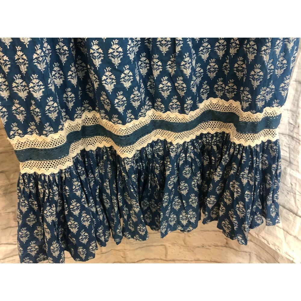 Solitaire Tiered Maxi Skirt Blue Embroidered Crochet Boho Peasant Cottagecore XL - Picture 2 of 4